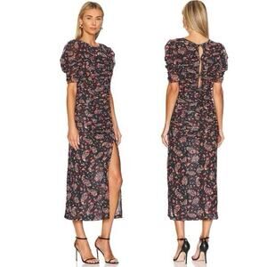 Free People briella midi dress floral stretch Medium Fitted Ruched Scoop Neck